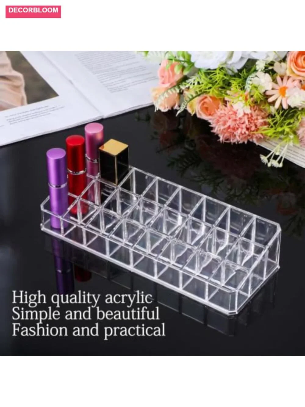 2-Pack 24-Slot Acrylic Makeup Organizer Lipstick Holder for Vanity